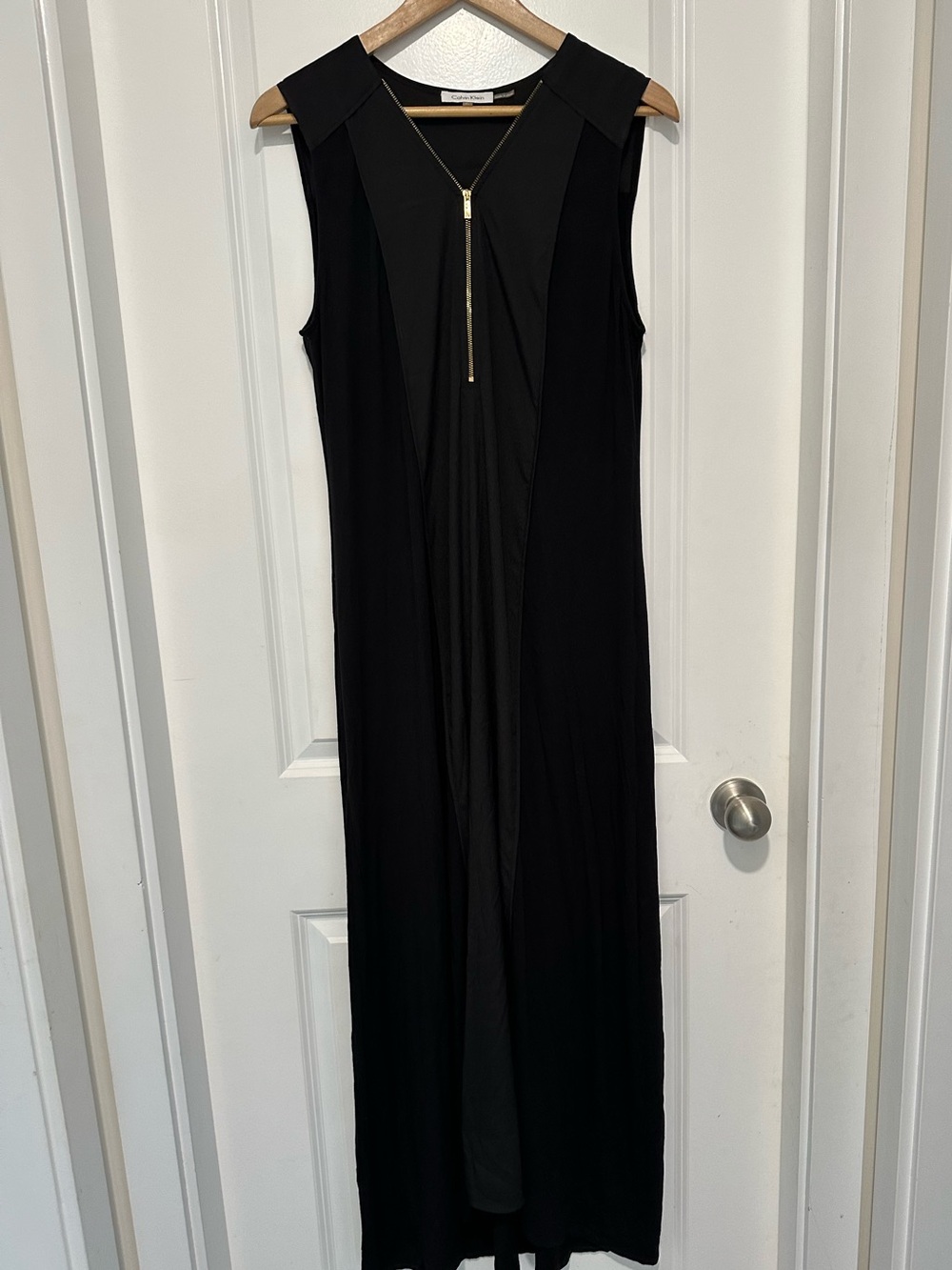 Calvin Klein Black Sleeveless Maxi Dress with Gold Zip Women’s Size XL